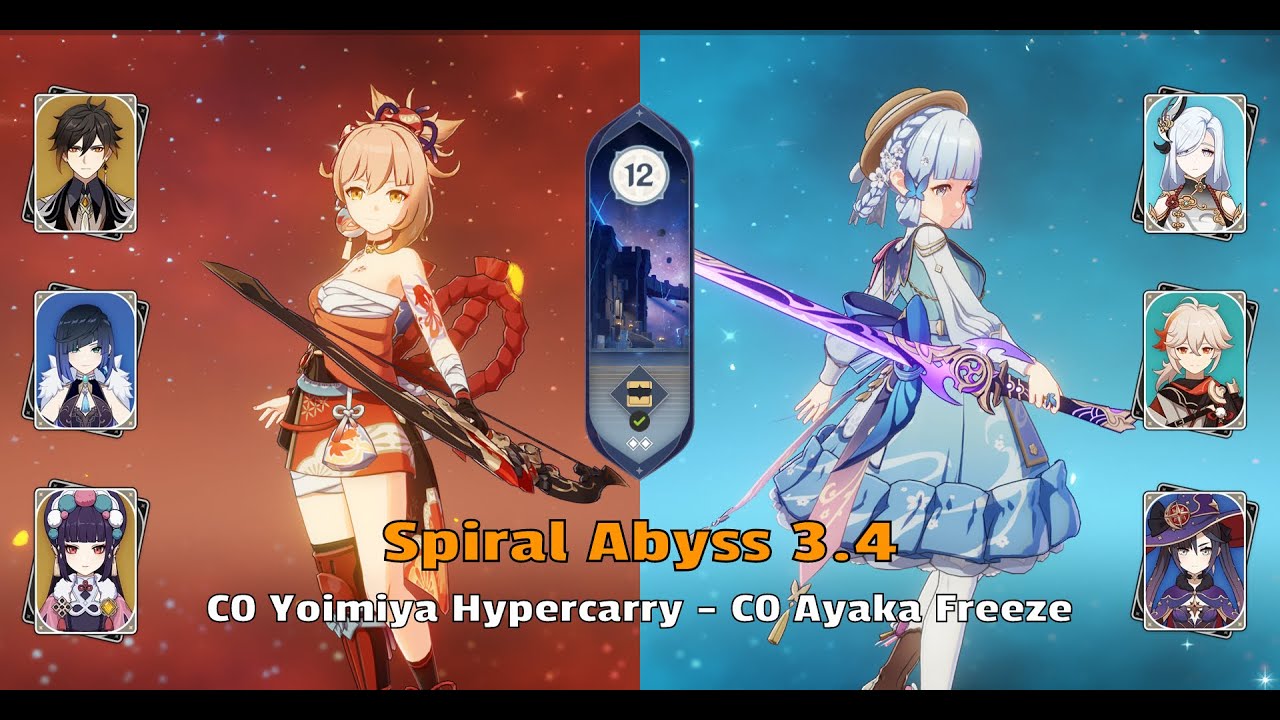 C0 Yoimiya 2 Geo & C0 Ayaka Freeze | Sprial Abyss 3.4 - 9 Stars | Genshin Impact