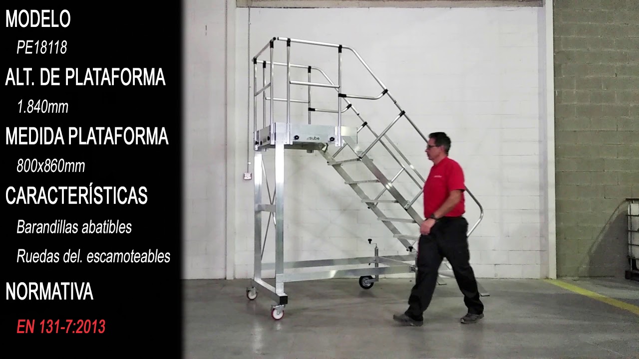 PE18118 - Escalera con ruedas jockey y barandillas abatibles