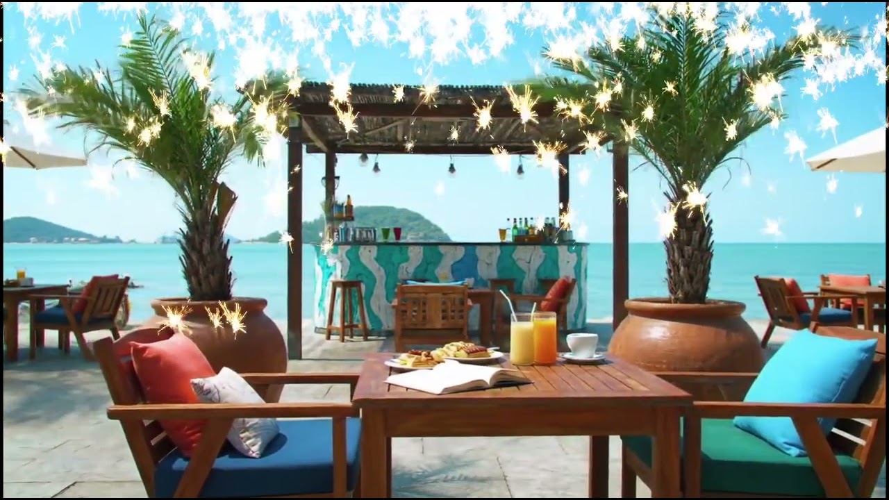 Seaside Cafe Ambience with Bossa Nova 🌊 Sweet Piano Jazz & Soft Waves for Relaxation