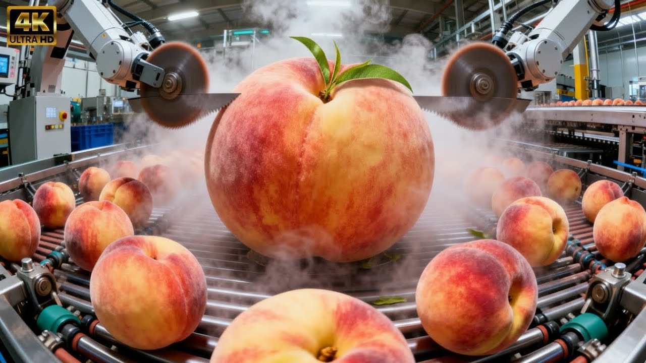 Jus de P&ecirc;che Premium : Secrets de Fabrication dans une Usine de Pointe (Du Champ &agrave; la Bouteille)