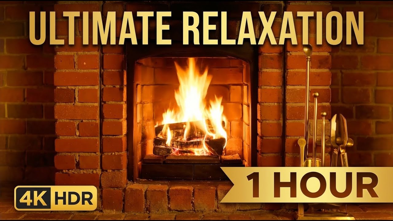 Classic Red Brick Fireplace - Endless Fireplace with Burning Wood Sounds