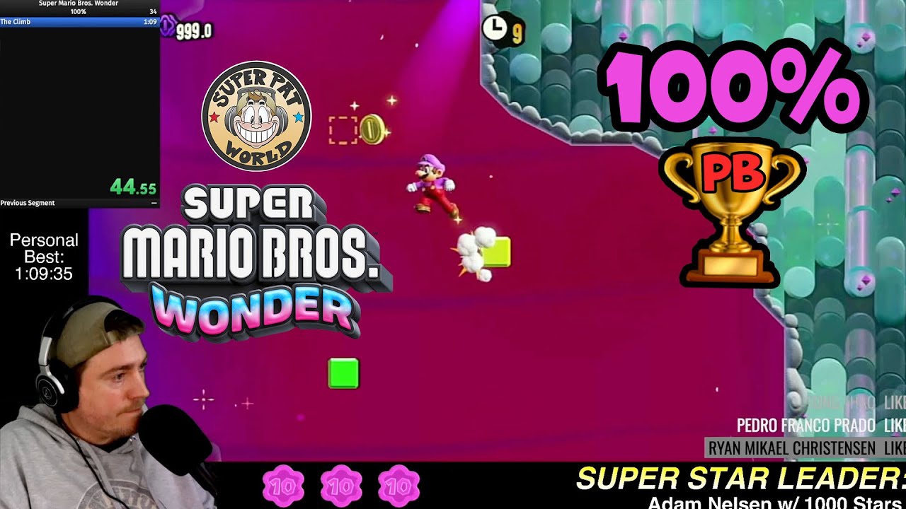 Mario Wonder ✨ 100% World Record Speedrun (1m 08s 433ms) Fluff-Puff Peaks Special Climb to the Beat