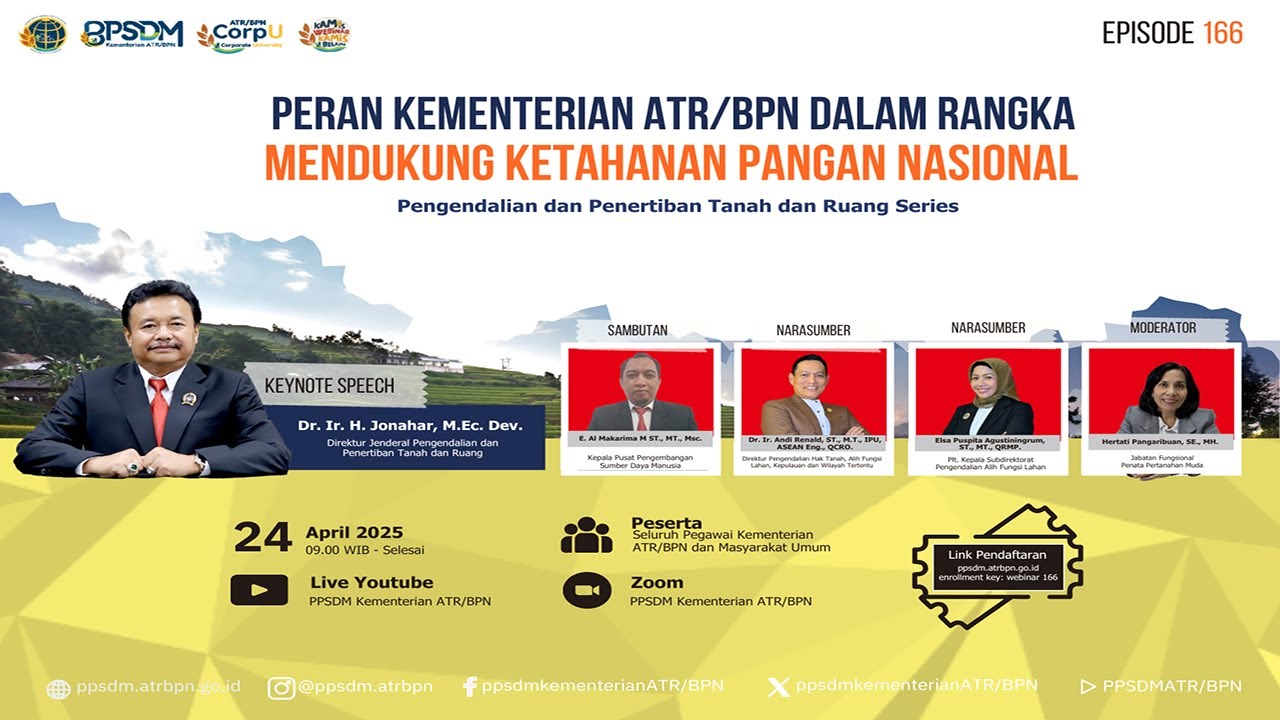 Webinar Nasional PPTR Series : Peran Kementerian ATR/BPN dalam Mendukung Ketahanan Pangan Nasional