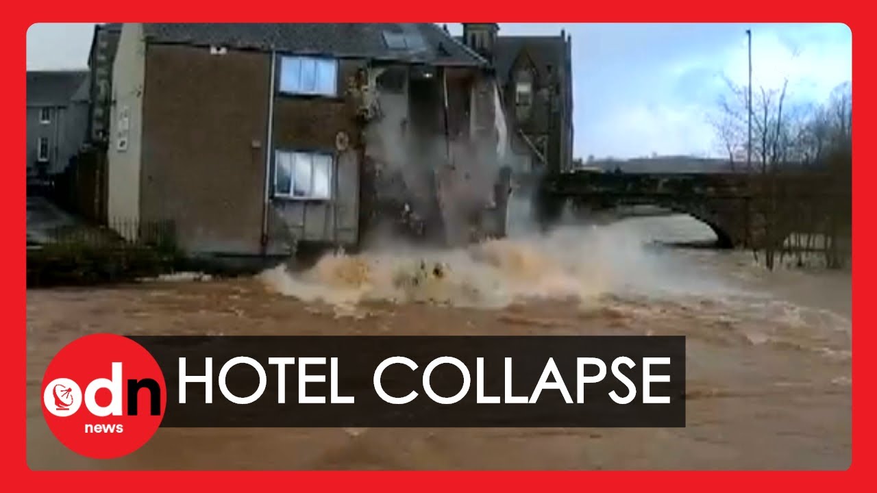 Storm Ciara: Hotel Collapses Into Flood Water as Storm Batters UK