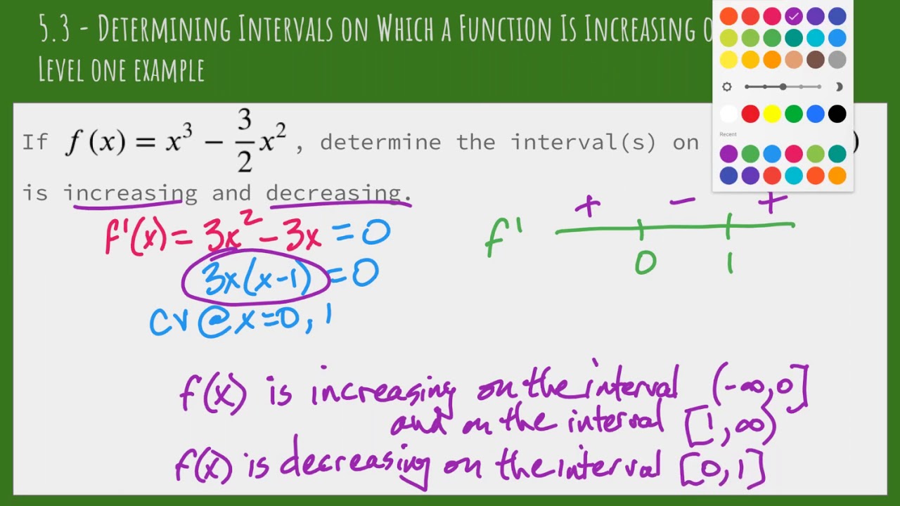 5.3 - Increasing and Decreasing Intervals - Level 1 Examples