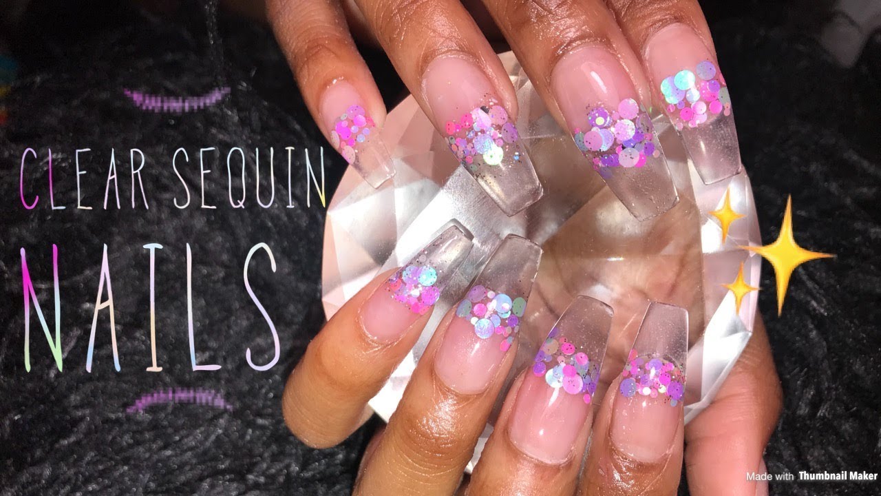 Acrylic Nails Fullset Tutorial | Clear Sequin Nails