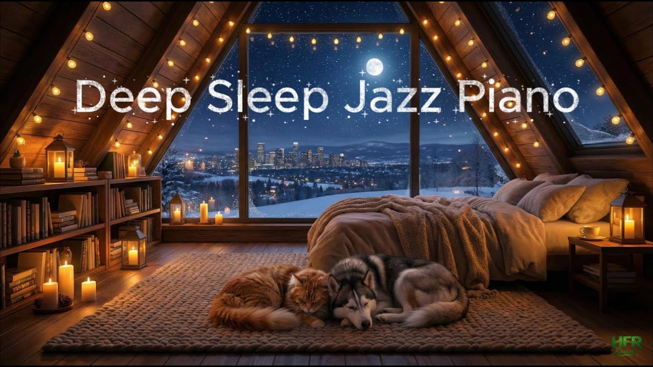 ❄️Deep Night Jazz Sleep Piano Music Relaxing in Cozy Winter Coffee Shop Ambience & Instrumental ⛄