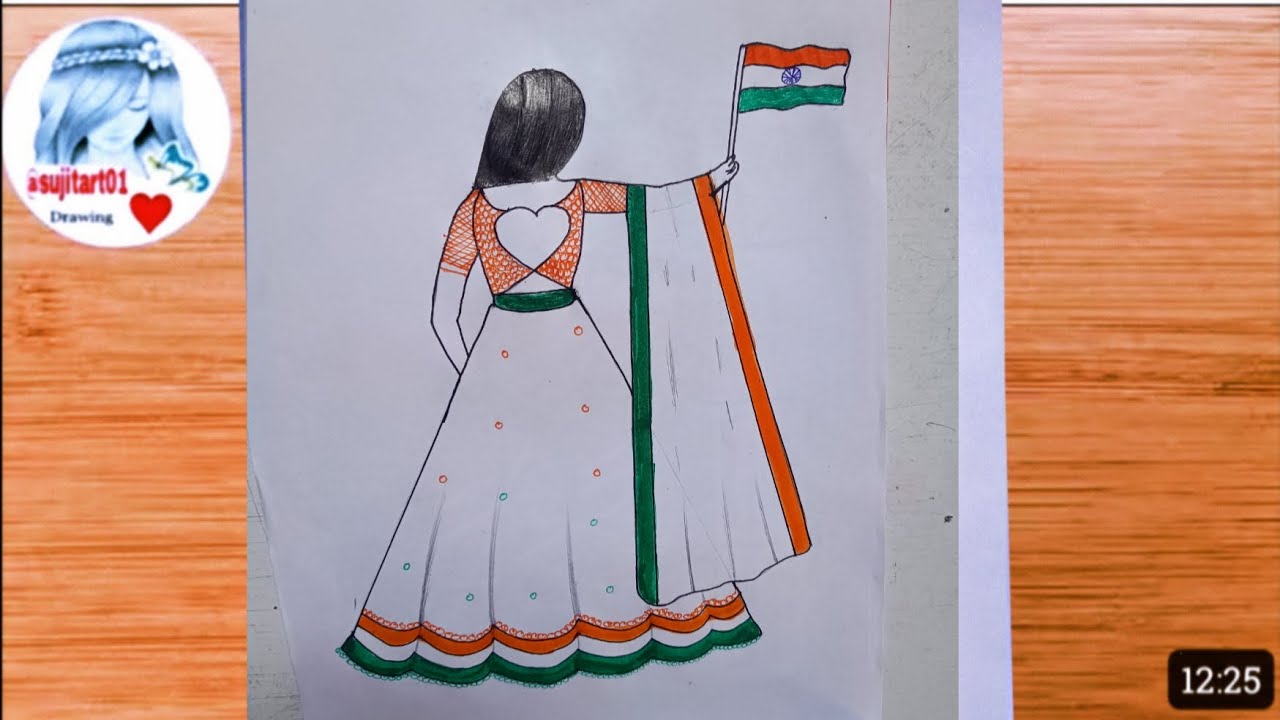 How to draw girl back side in lahenga 15 August ke liye drowning video sketch dubai art viral Short 