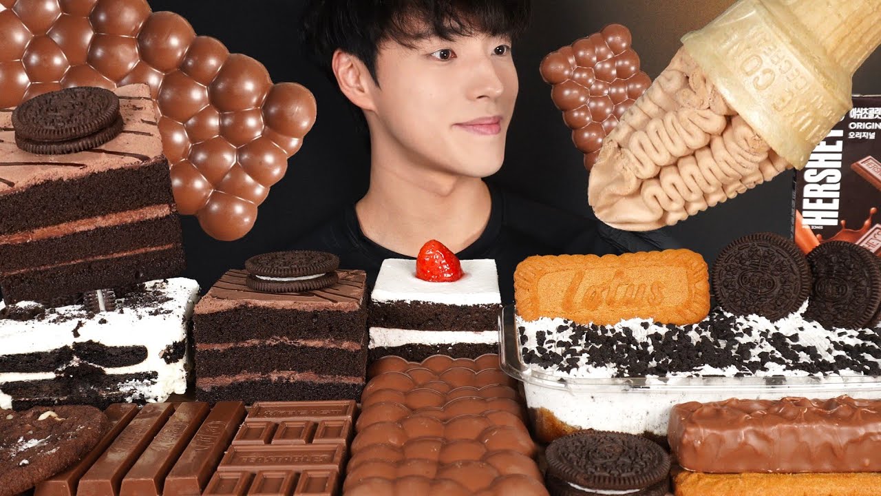 ASMR MUKBANG CHOCOLATE & OREO CAKE & ICE CREAM & CHOCOLATE CAKE & MILKA & SNICKERS & LOTUS & COOKIE