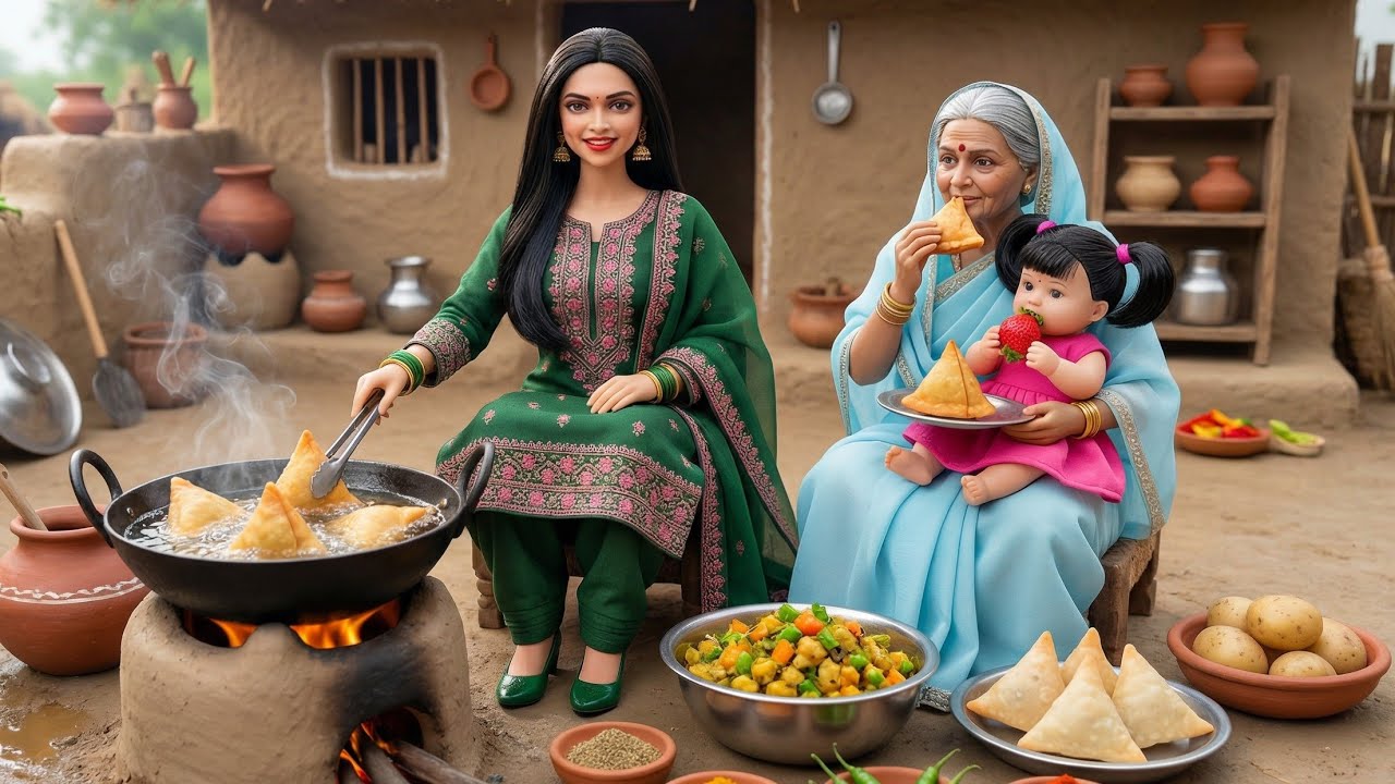 Miniature Doll Cooks Chicken Samosa ASMR | Tiny Cooking ASMR