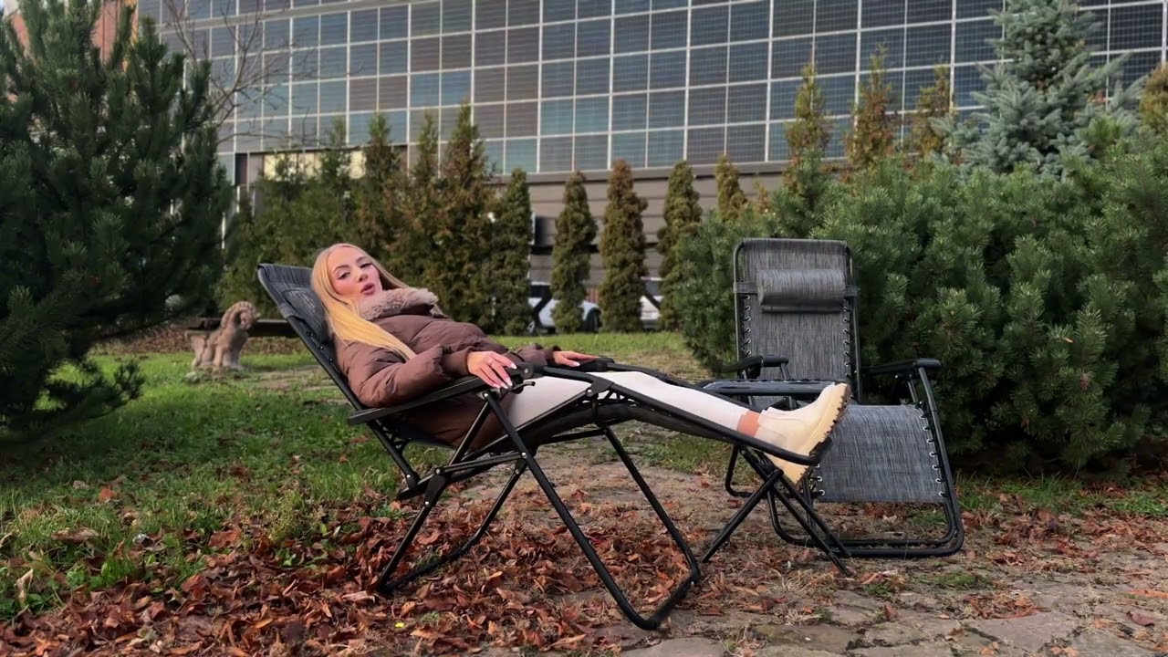 Темно-сірий комплект для релаксу: 2 шезлонги Zero Gravity + столик LEOBRO