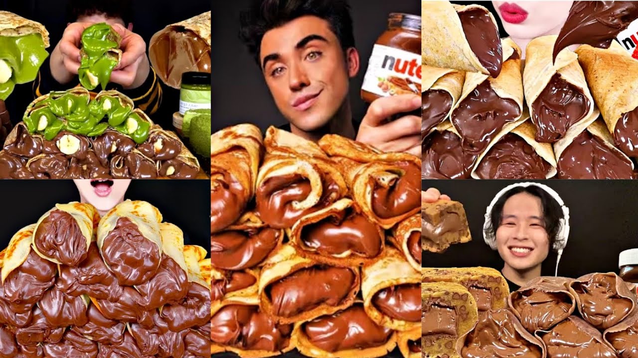 ASMR Nutella Crepe Rolls(2&times;speed) *ONLY BITES* MUKBANG COMPILATION
