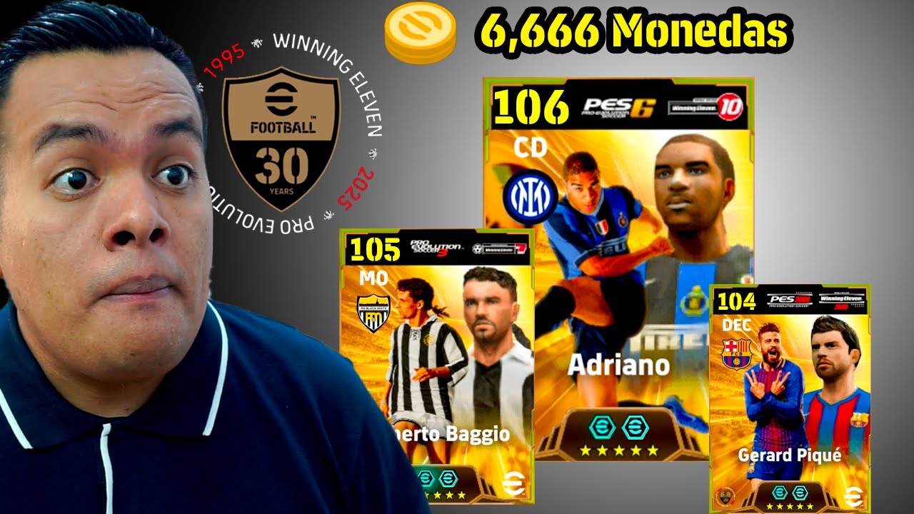Fiché Adriano del PES 6, Pero le Acompaña Roberto Baggio y Pique (eFootball)
