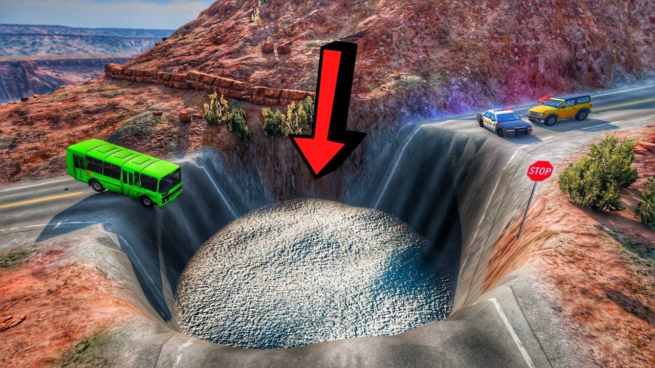 CARS VS GIANT PIT DEEP WATER #42 - BeamNG Drive!