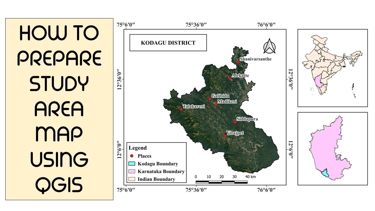 Карта исследуемой территории с использованием QGIS | Подготовка карты местонахождения исследуемой...