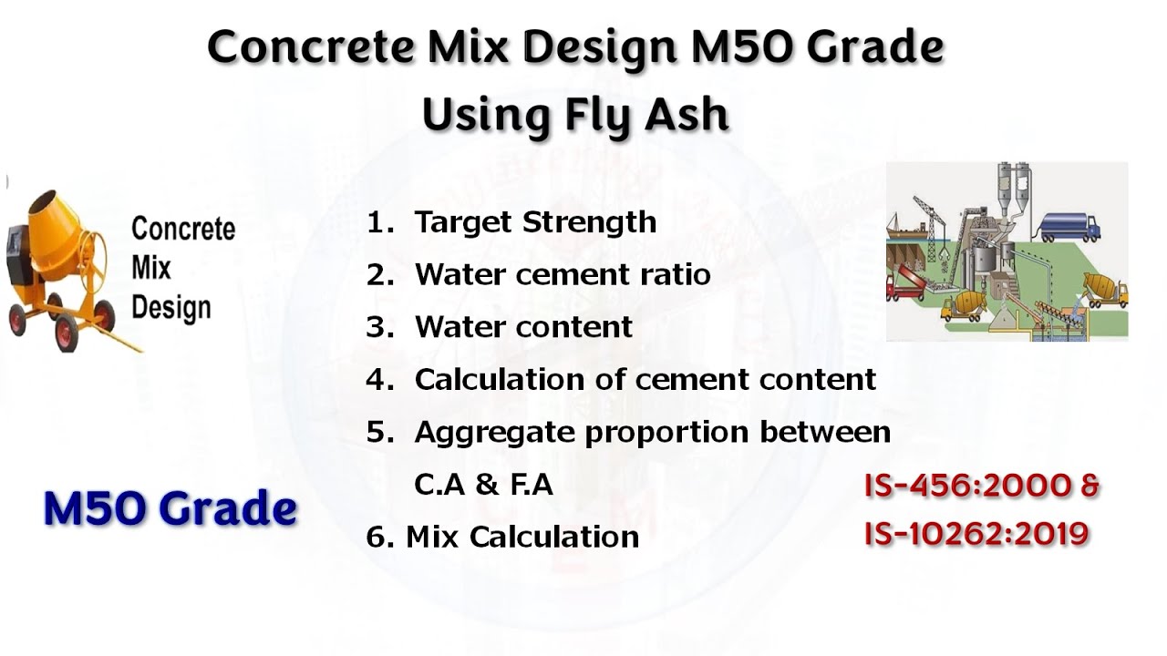 M50 Grade concrete mix design | Mix design of M50 grade concrete with fly ash | Concrete mix design