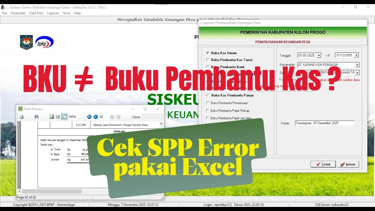 Cek Error BKU Penatausahaan Siskeudes: BKU vs Buku Pembantu Kas