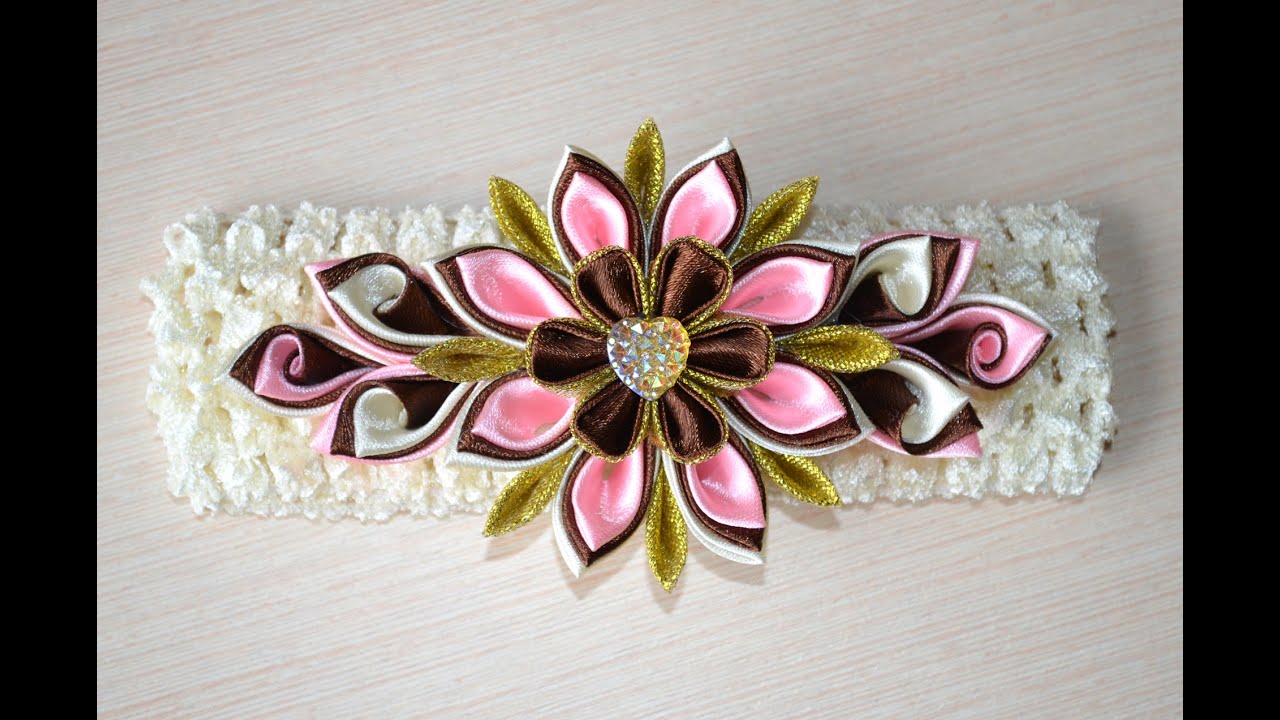Повязка на голову Мастер класс канзаши видео DIY headband kanzashi handmade ribbons Haarschmuck