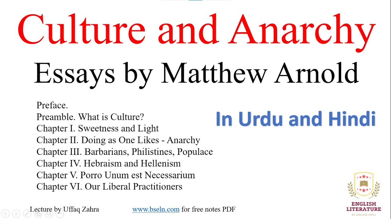 Culture and Anarchy by Matthew Arnold, Culture and Anarchy Summary, Culture and Anarchy Lecture. PDF