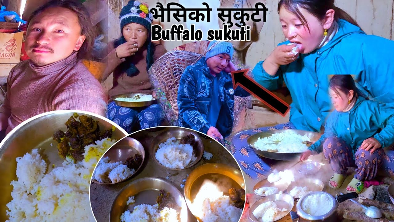 Kedar Vena's house, we had dinner with Ranga's sukuti केदार भेनाको घरमा सुकुटीसँग खाना