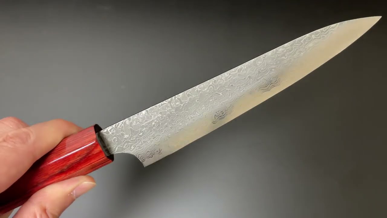 小林包丁 Kei Kobayashi ペティナイフ150mm SG2粉末ハイス鋼 ダマスカス 赤パッカーウッド柄
