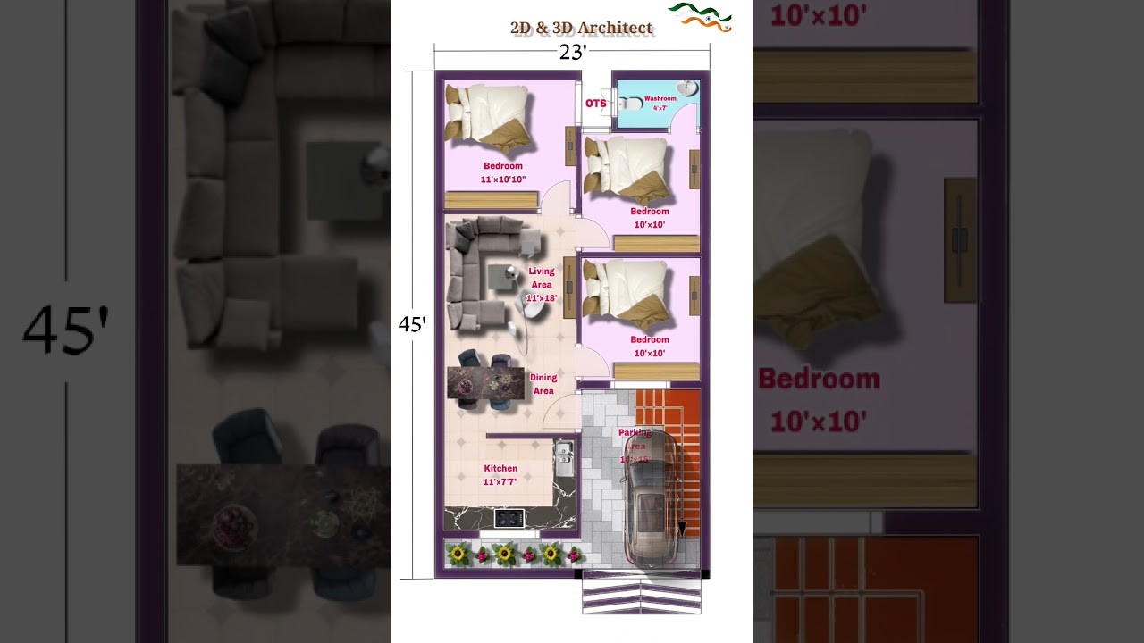 23&times;40 House Plan || 23&times;40 Home Plan || 23 by 40 House Plan || 23*40 House Plan || #floorplan #shorts