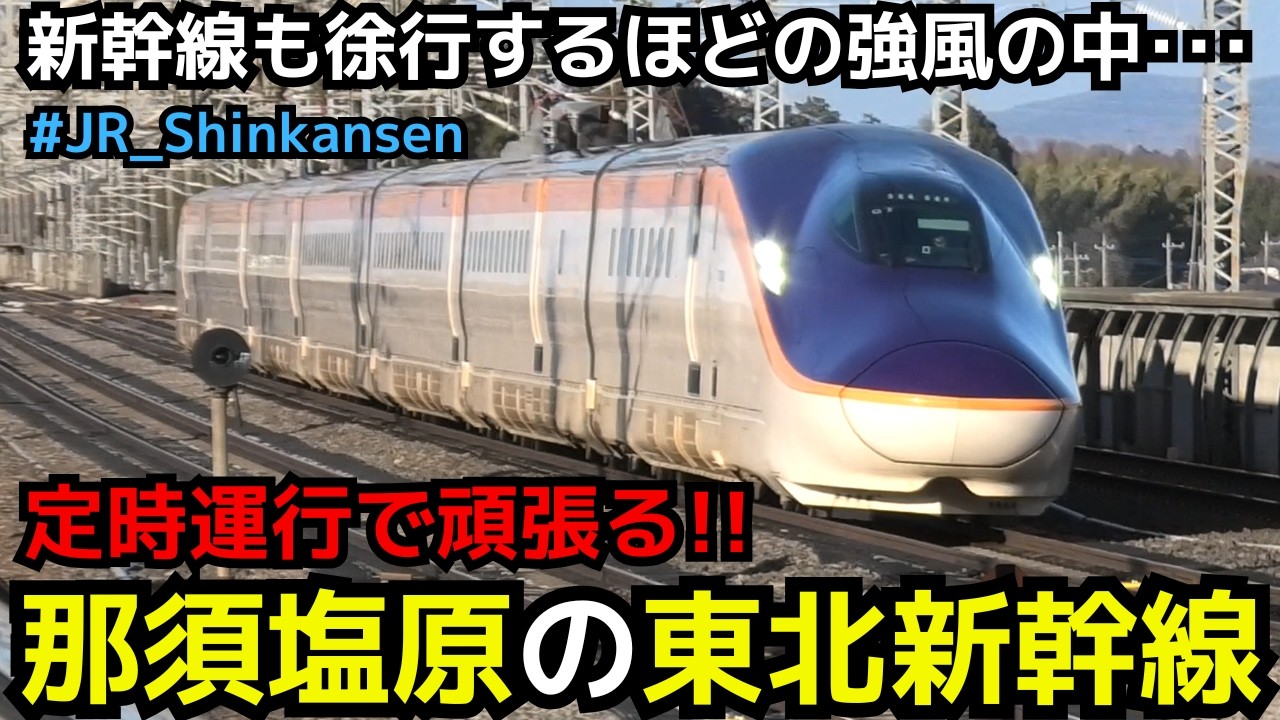 【強風で徐行も発生！？】3月寒波の強風の中を走行する那須塩原の新幹線　高速通過･発着シーン集　#shinkansen #asmr