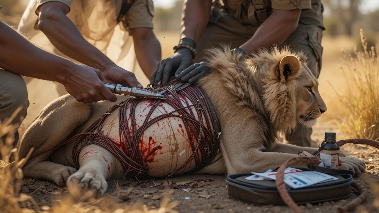 Giant Lion Caught in Deadly Trap. Watch the Dramatic Rescue!