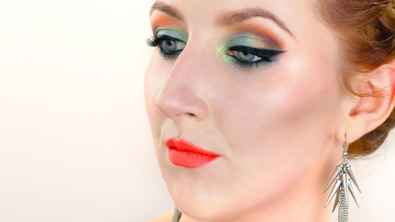 TEQUILA SUNRISE - BRIGHT GREEN AND ORANGE MAKEUP TUTORIAL