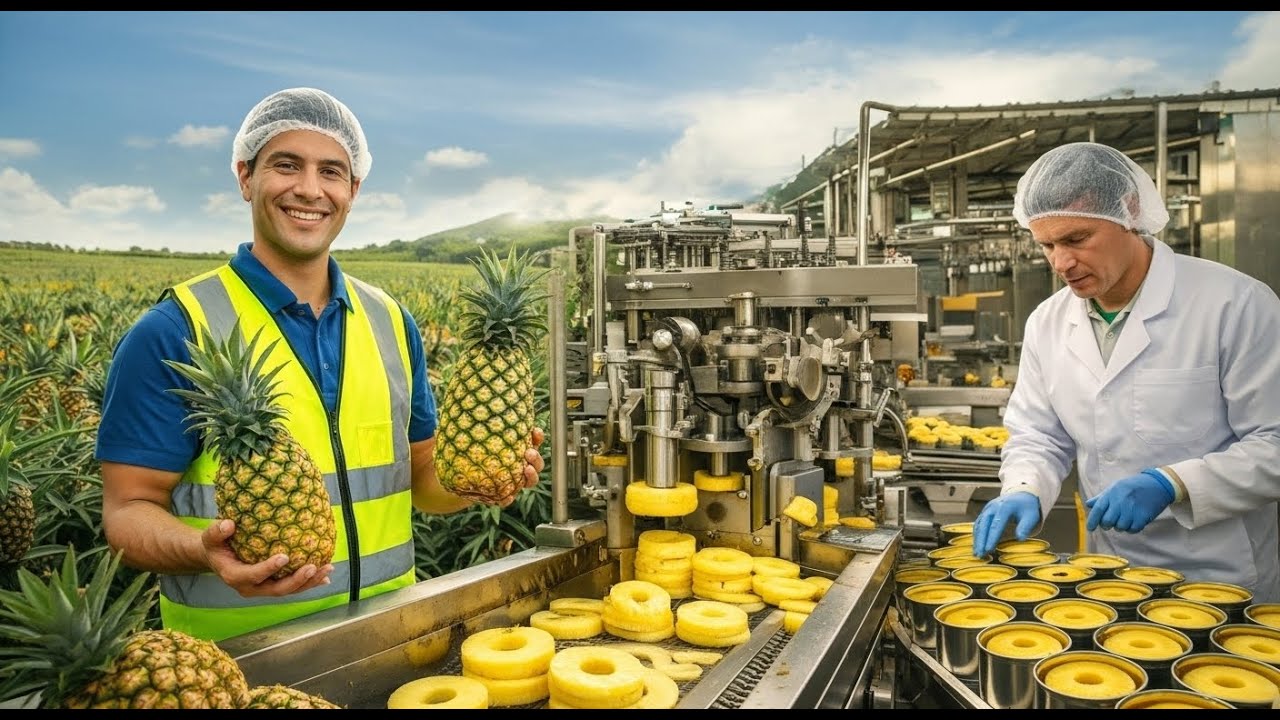 Inside a Modern Pineapple Plant Whole Pineapples to Canned Golden Slices Full Process