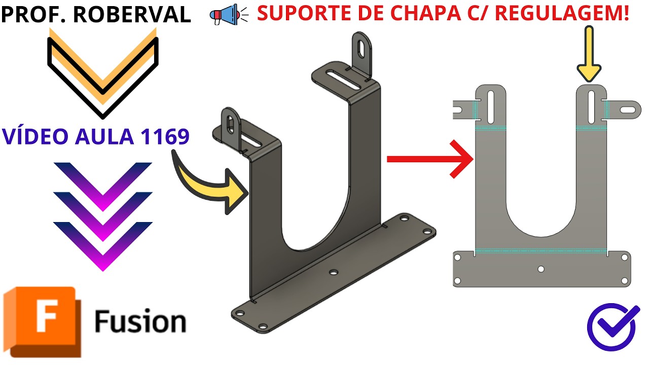 Aula 1169 - Modelamento do Suporte de Chapa com Regulagem em Sheet Metal no Autodesk Fusion