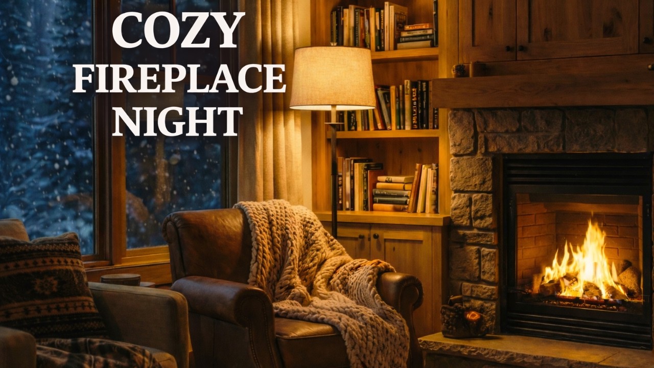 Cozy Fireplace in a Winter Cabin 🔥 Soft Piano & Fire Sounds