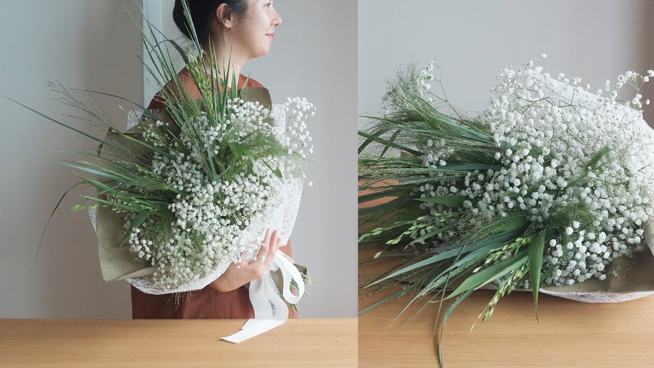 [꽃수업] 안개꽃 꽃다발 (안개 꽃다발) / [Flower Lesson]  baby's breath hand-tied bouquet