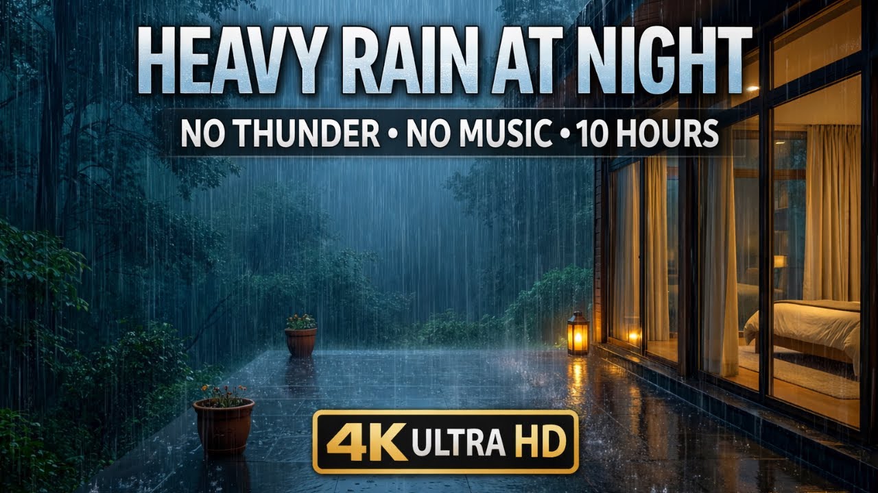 Heavy Rain at Night 🌧️ Modern House by the Forest | No Thunder | 10 Hours | 4K UHD