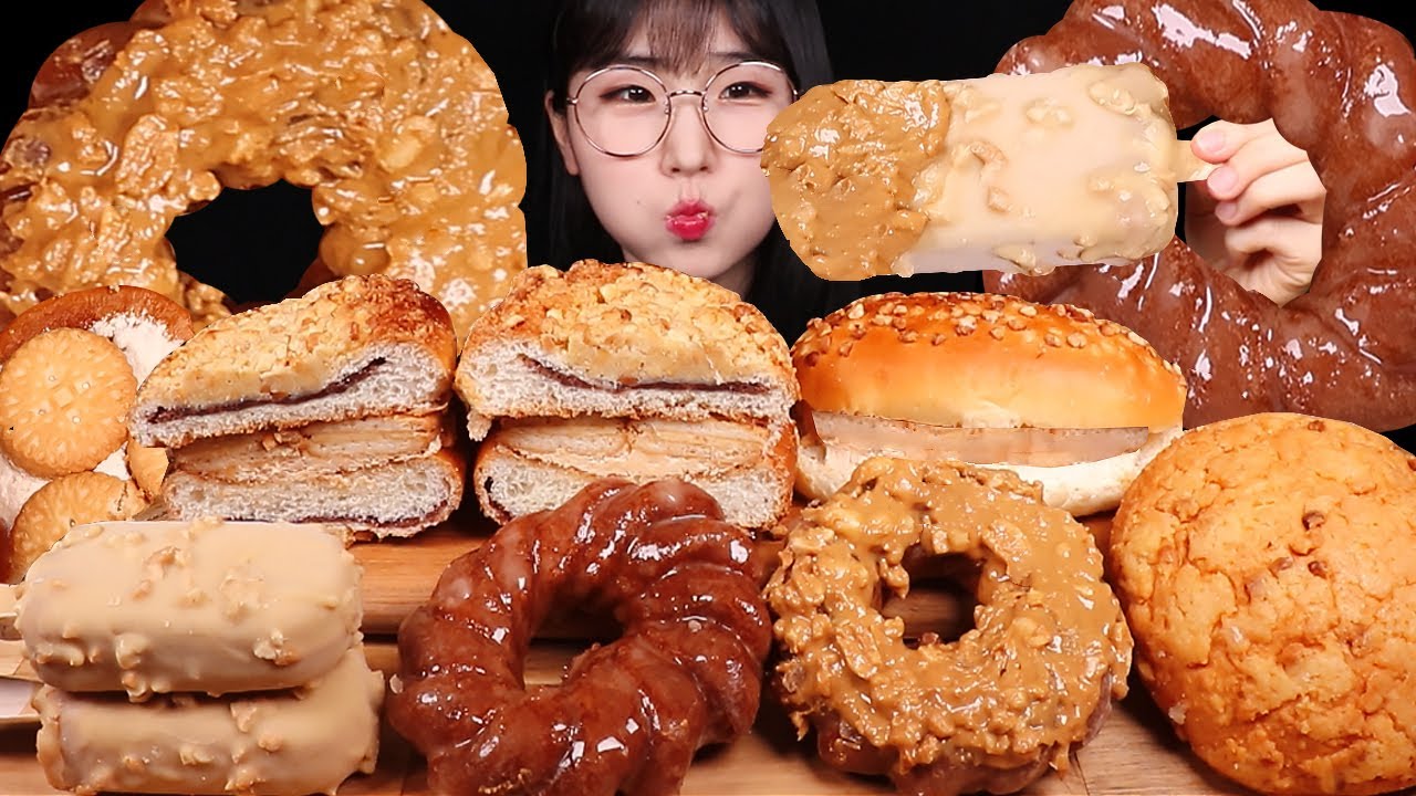 스키피 피넛버터 아이스크림 맘모스빵 츄러스 도넛 크림빵 디저트 먹방 Peanut Butter Ice Cream Dounts Cream Bread ASMR MUKBANG
