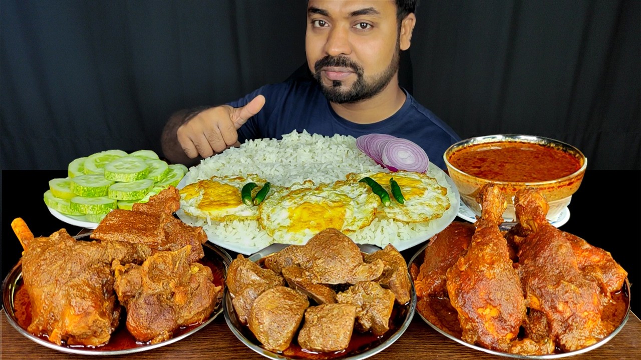 MUTTON LIVER CURRY, CHICKEN CURRY, MUTTON GRAVY, EGGS, RICE MUKBANG ASMR EATING SHOW | BIG BITES |