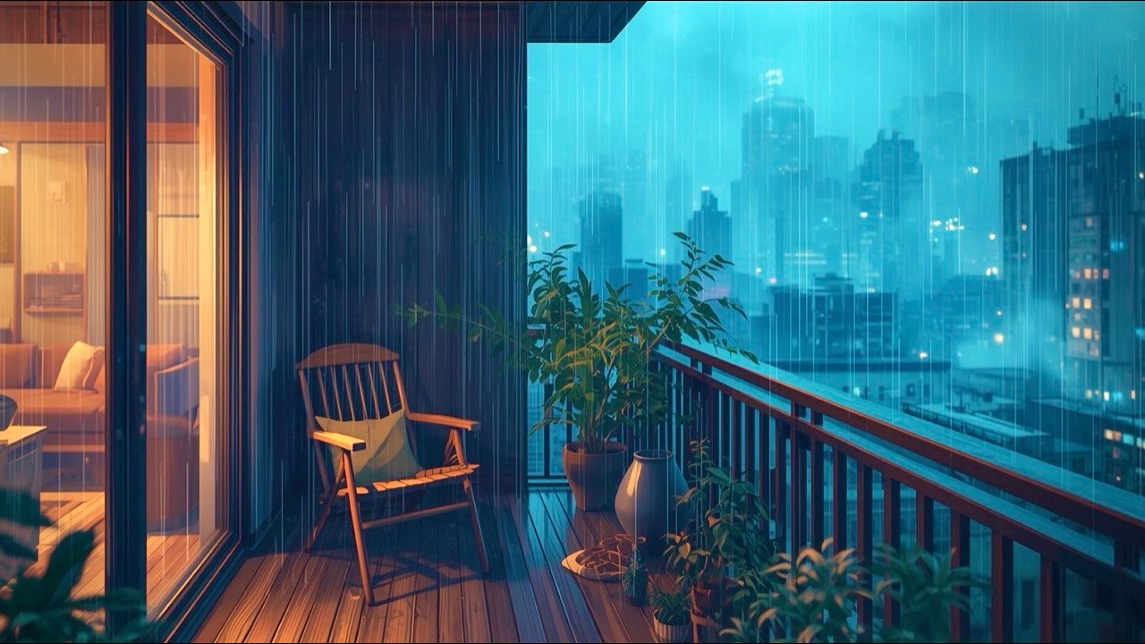 Study & Relax 🌧️ Rainy Night Balcony [8 HOURS] Lofi Hip Hop Mix - Escape into Peace