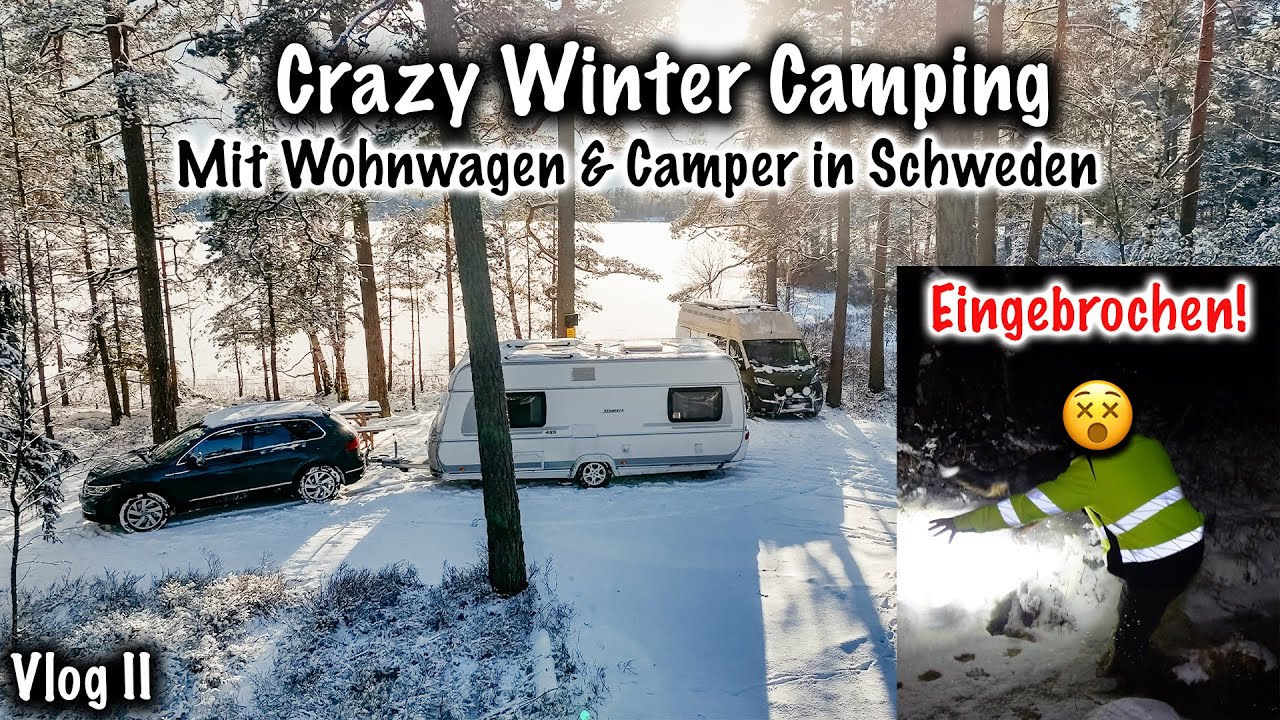 Nachts im Eis eingebrochen! Crazy Winter Camping mit Wohnwagen in Schweden - Vlog II