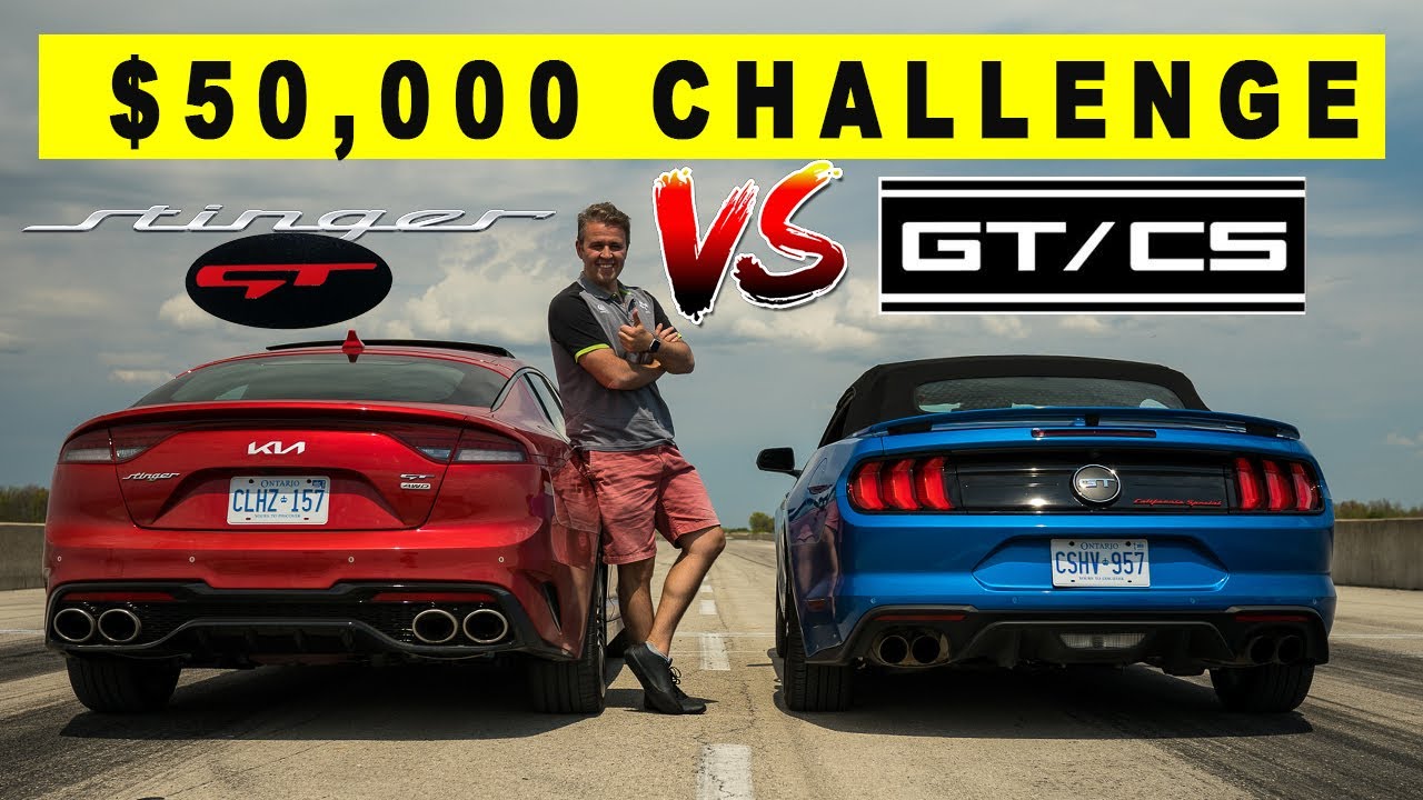 2022 Kia Stinger GT vs 2021 Ford Mustang CS, 50k Challenge! Review, Comparison and Race.