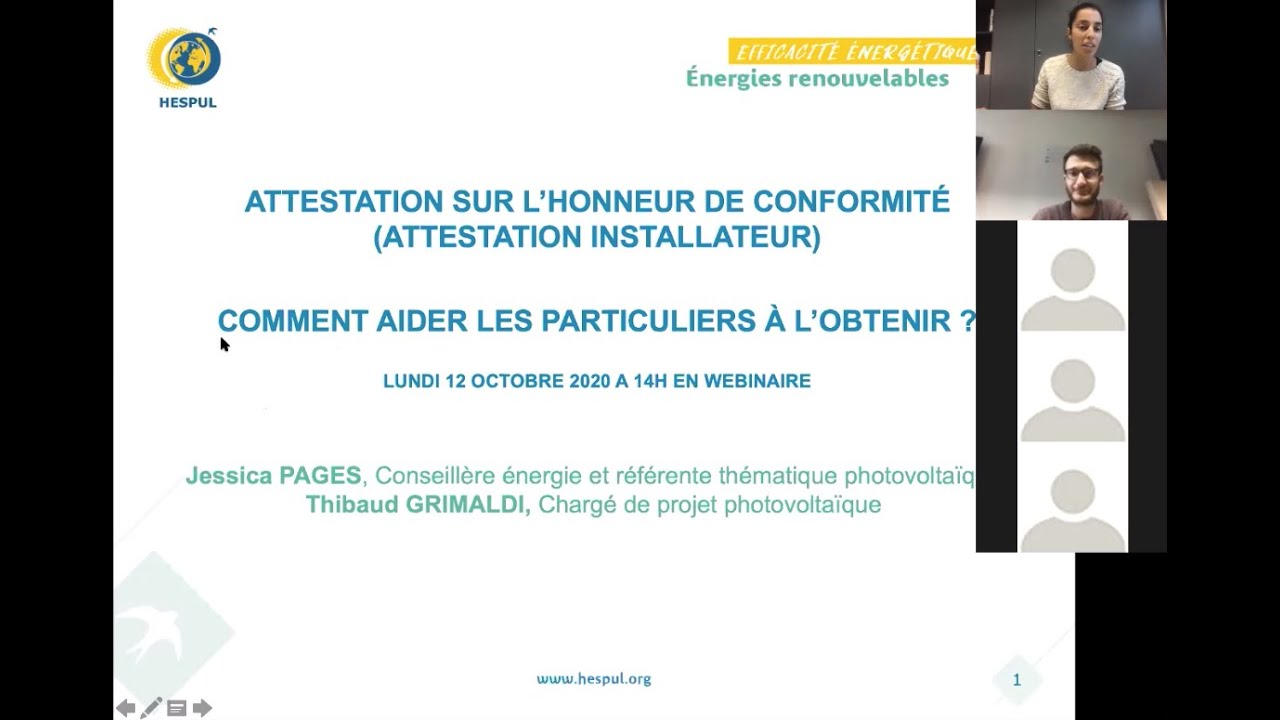 [WEBINAIRE PRO] Photovoltaïque : attestation installateur et solutions - Octobre 2020 - CRPV