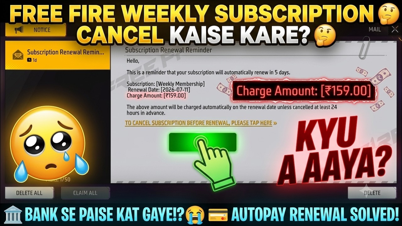 FF CANCEL SUBSCRIPTION BEFORE RENEWAL 😢| Subscription Renewal Reminder | Weekly Membership Autopay