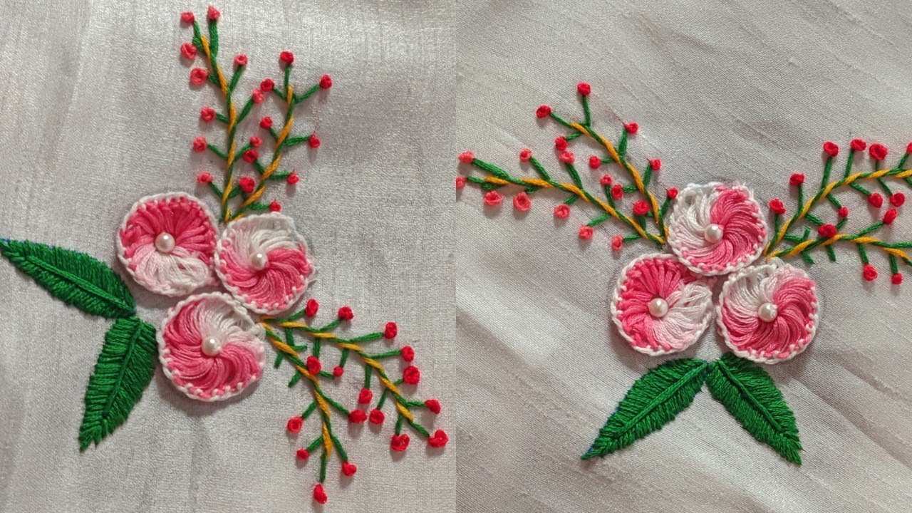 New amazing hand Embroidery flower design trick 2020 | hand Embroidery 3D flower  design idea