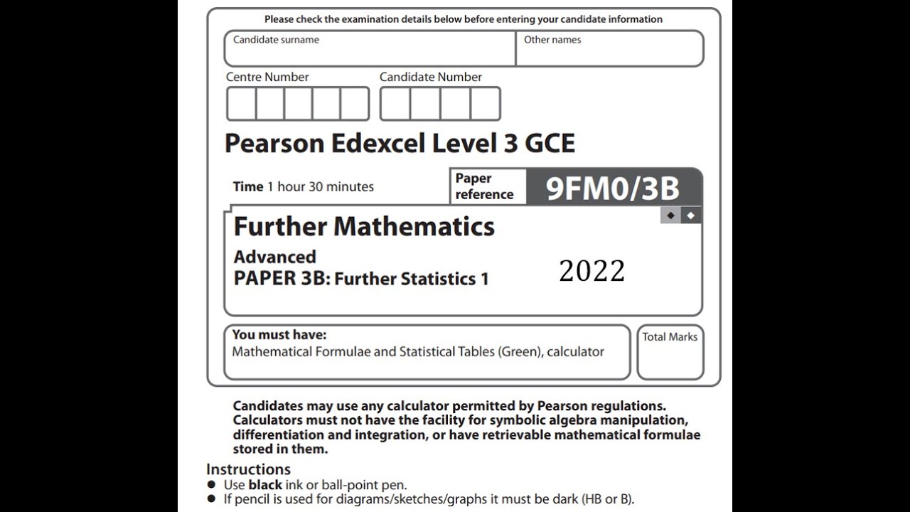 Further Statistics 1 (FS1) 2022 Pearson Edexcel A level further maths