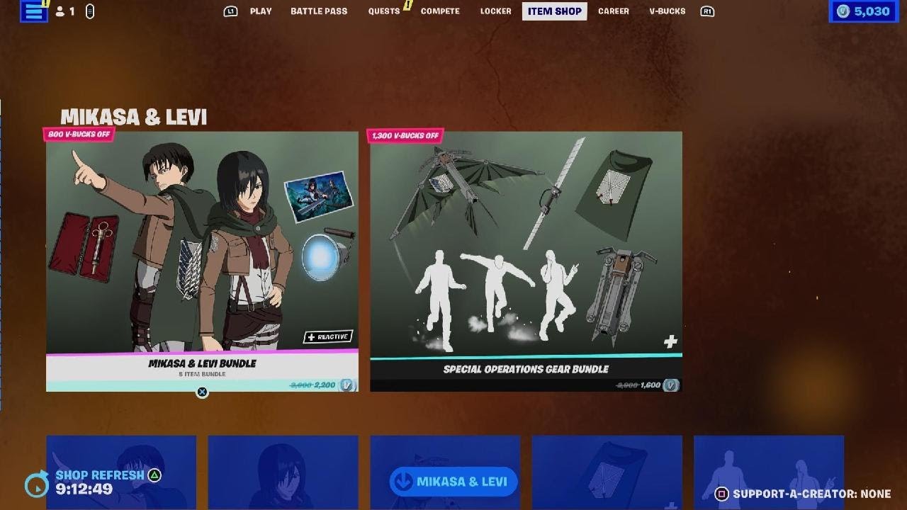 Fortnite Buying Attack On Titan Mikasa and Levi Bundles
