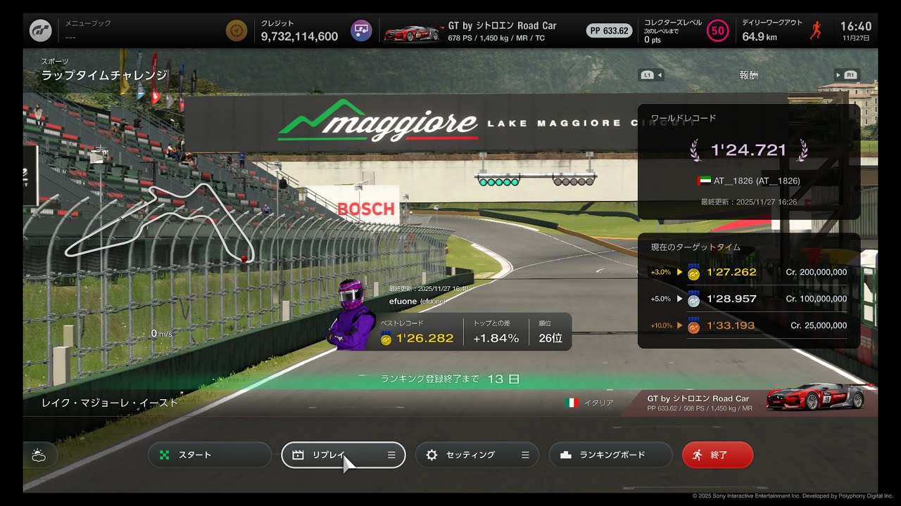 GT7 オンラインタイムトライアル  レイク・マジョーレ・イースト (ゴールドタイム) GT7 Lap Time Challenge Autodrome Lago Maggiore - East
