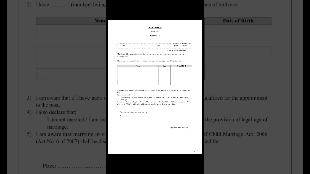 Declaration form for married candidates ||small family declaration for govt job #ytshorts