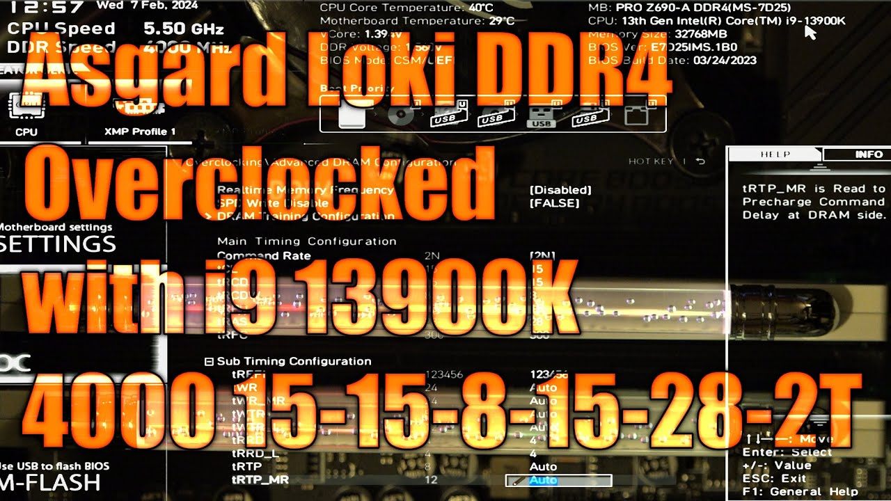Asgard Loki 3600CL14 DDR4 overclocked to 4000 CL15 with a 13900K and MSI PRO Z690-A.