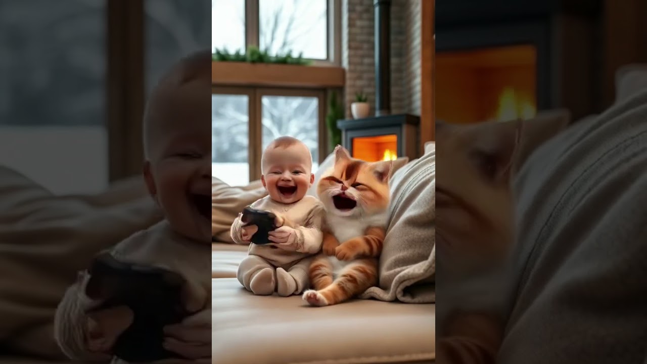 Baby fart and cat laughing🤣 