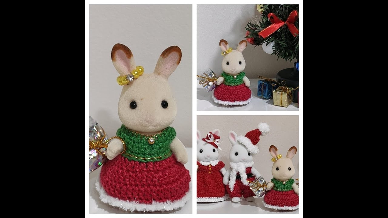 Vestido de Natal em crochê irmã coelha Sylvanian Families - passo a passo