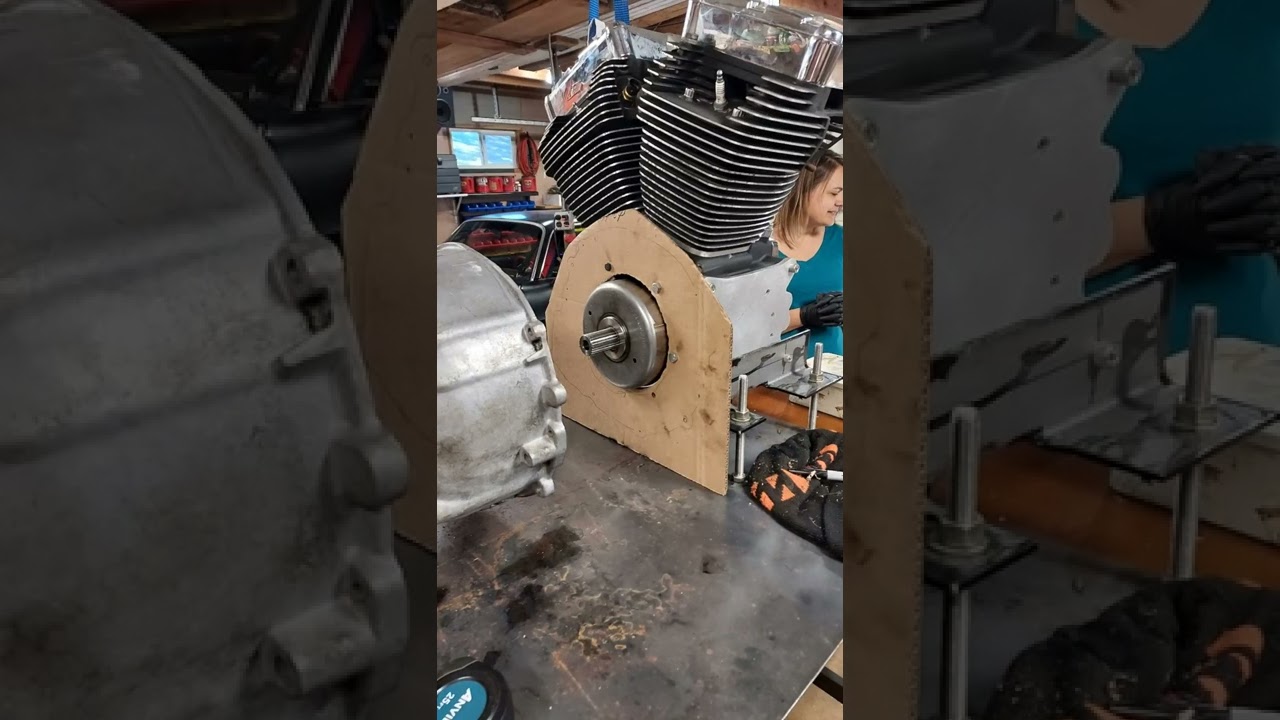 Harley engine attached to a C4 ford transmission.